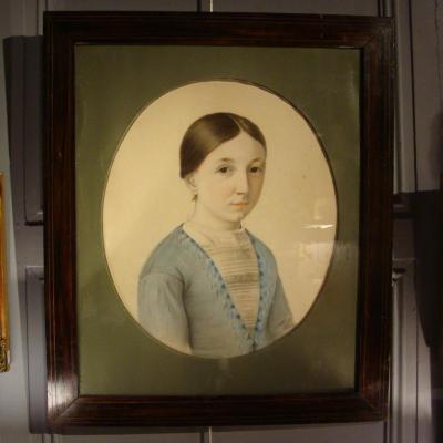 Portrait d'Une Jeune Fille, Pastel XIXème