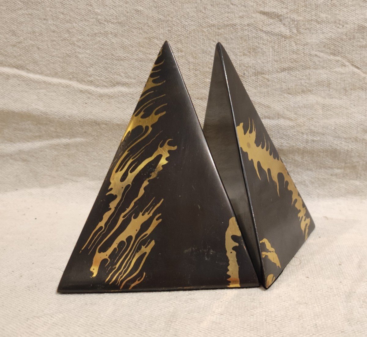 Pair Of Modernist Oxidized Brass Bookends-photo-2