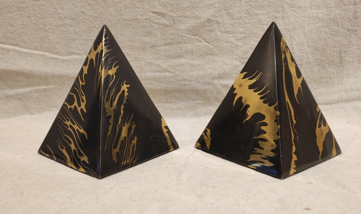 Pair Of Modernist Oxidized Brass Bookends-photo-4