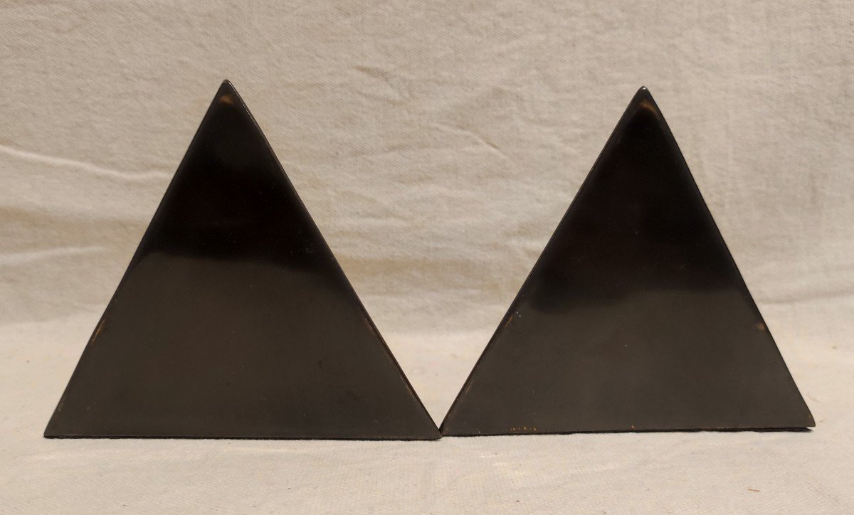 Pair Of Modernist Oxidized Brass Bookends-photo-2