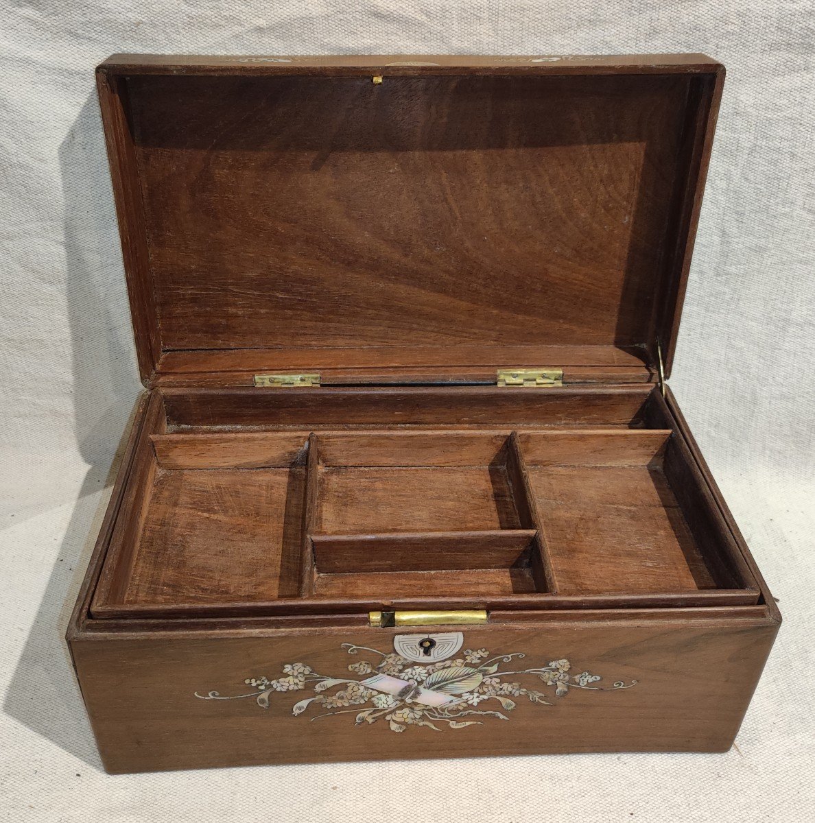 Jewelry Box Or Casket With Wooden Compartments Mother-of-pearl Marquetry 19th-photo-3