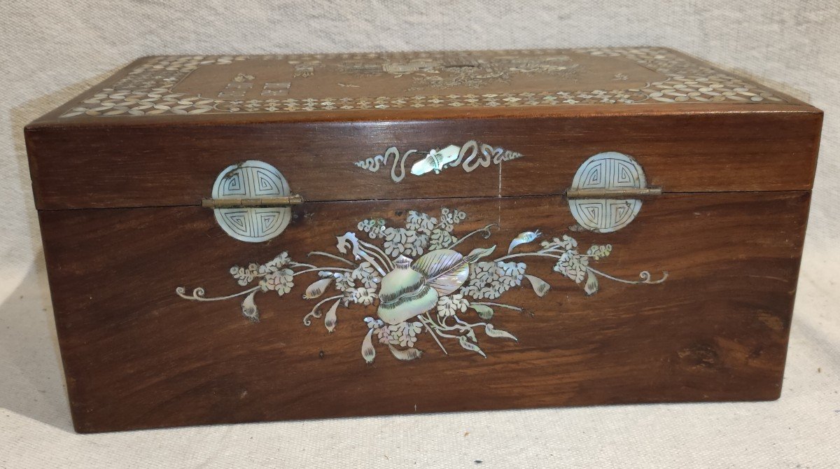 Jewelry Box Or Casket With Wooden Compartments Mother-of-pearl Marquetry 19th-photo-4