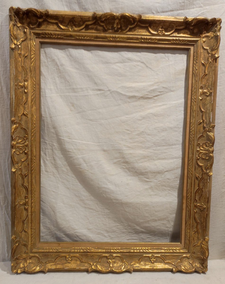 Large Montparnasse Frame 25f Rabbet 81 Cm X 60 Golden Carved Wood 