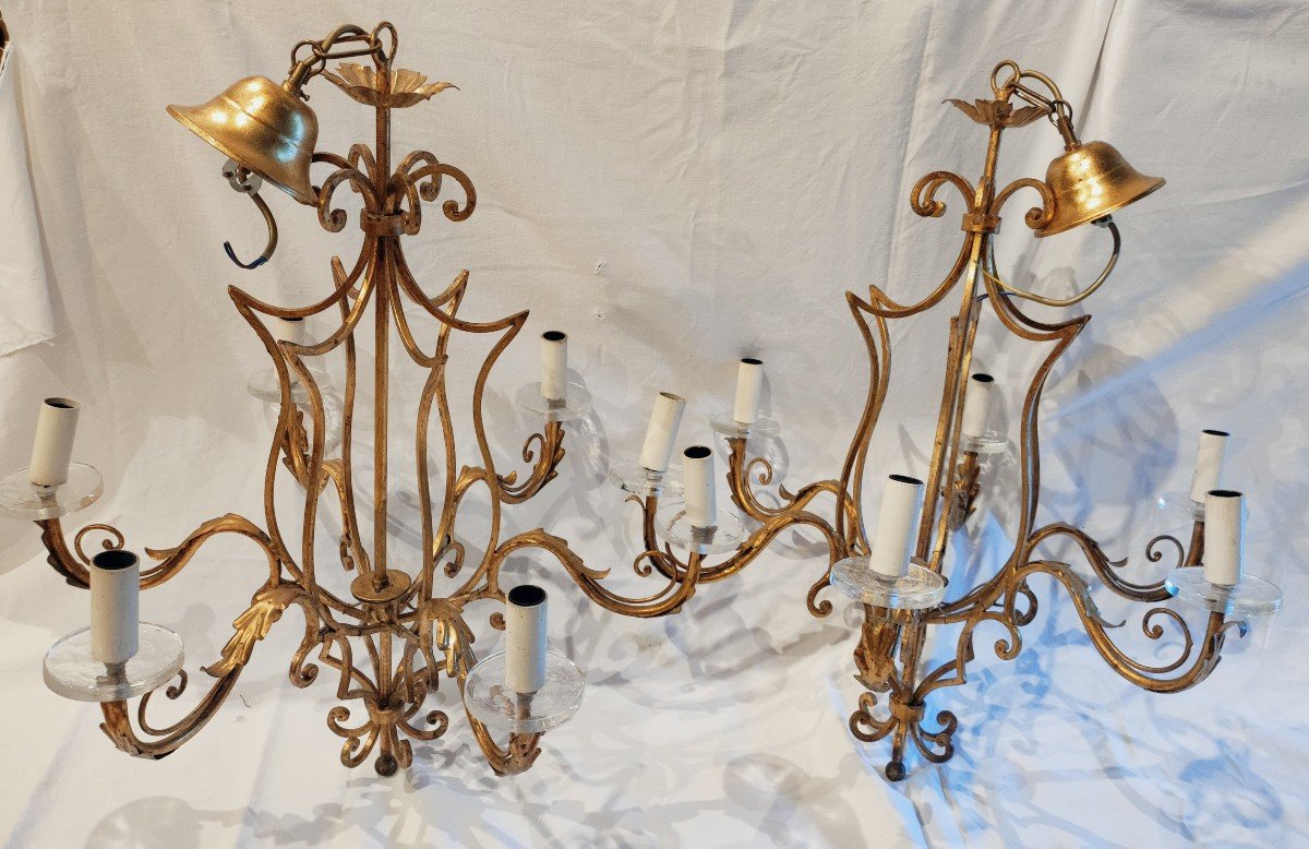 Beautiful Pair Of Golden Chandeliers 