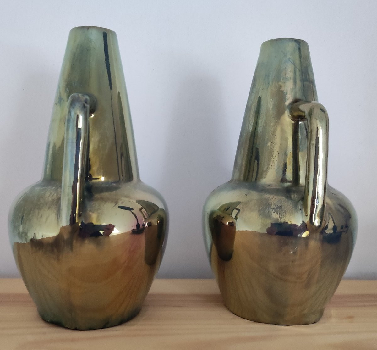 Alphonse Cytere Pair Of Art Nouveau Rambervillers Stoneware Pitchers Vases-photo-4