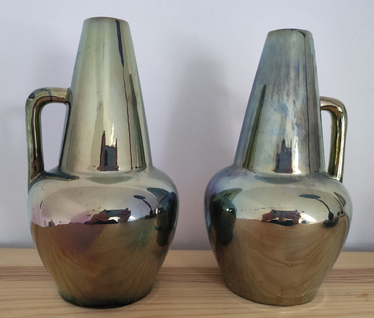 Alphonse Cytere Pair Of Art Nouveau Rambervillers Stoneware Pitchers Vases