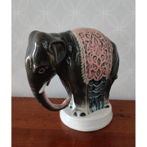 Porcelain Elephant Night Light Eyes Glass Art Deco Orientalist