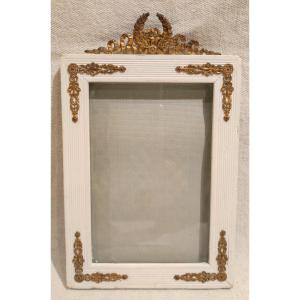 Ancien cadre photo Napoléon III bois laiton feuillure 16 cm x 11 cm 
