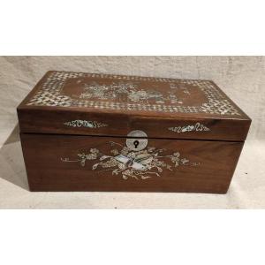 Jewelry Box Or Casket With Wooden Compartments Mother-of-pearl Marquetry 19th