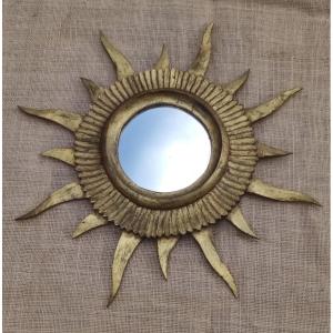 Golden Carved Wood Witch Sun Mirror 