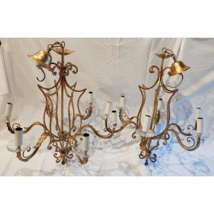 Beautiful Pair Of Golden Chandeliers 