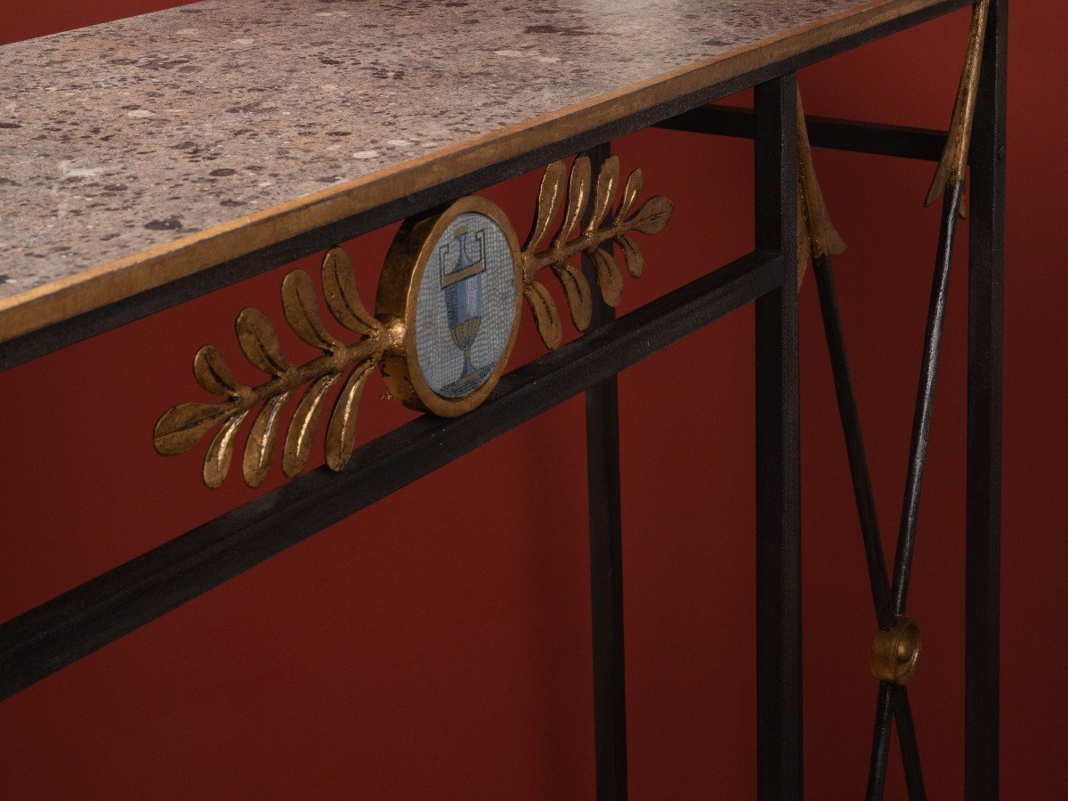 Wrought Iron Console Table With Gilt Arrows-photo-2