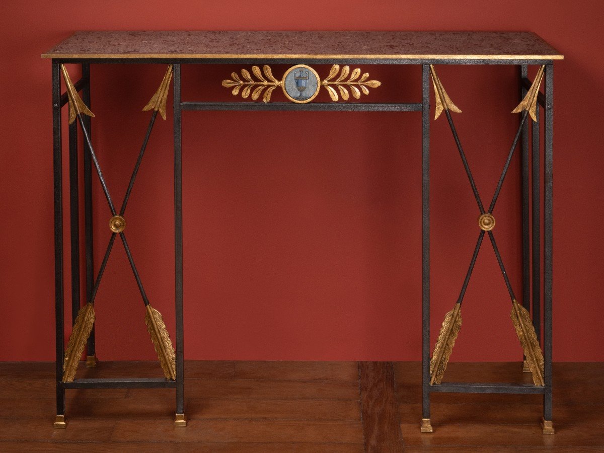 Wrought Iron Console Table With Gilt Arrows-photo-3