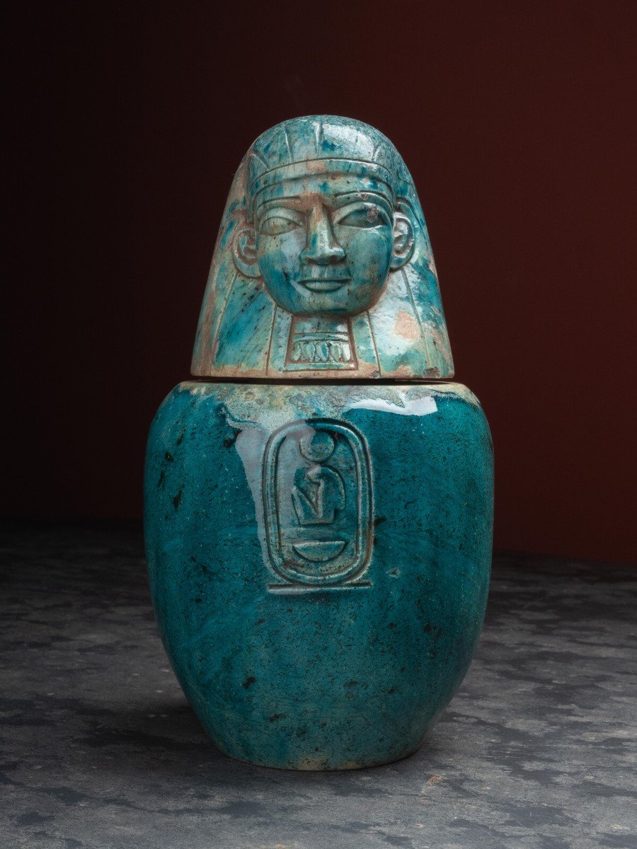 Ensemble De Cinq Vases Canope Dans Le Style De l'égypte Ancienne-photo-3