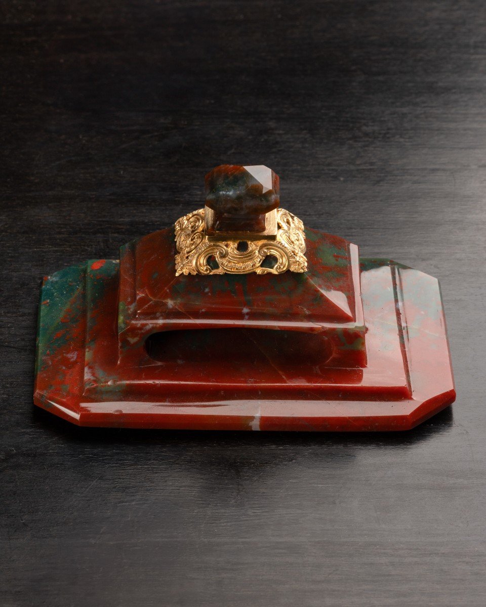 19th Century Bloodstone Paperweight With 18k Gold Setting-photo-3