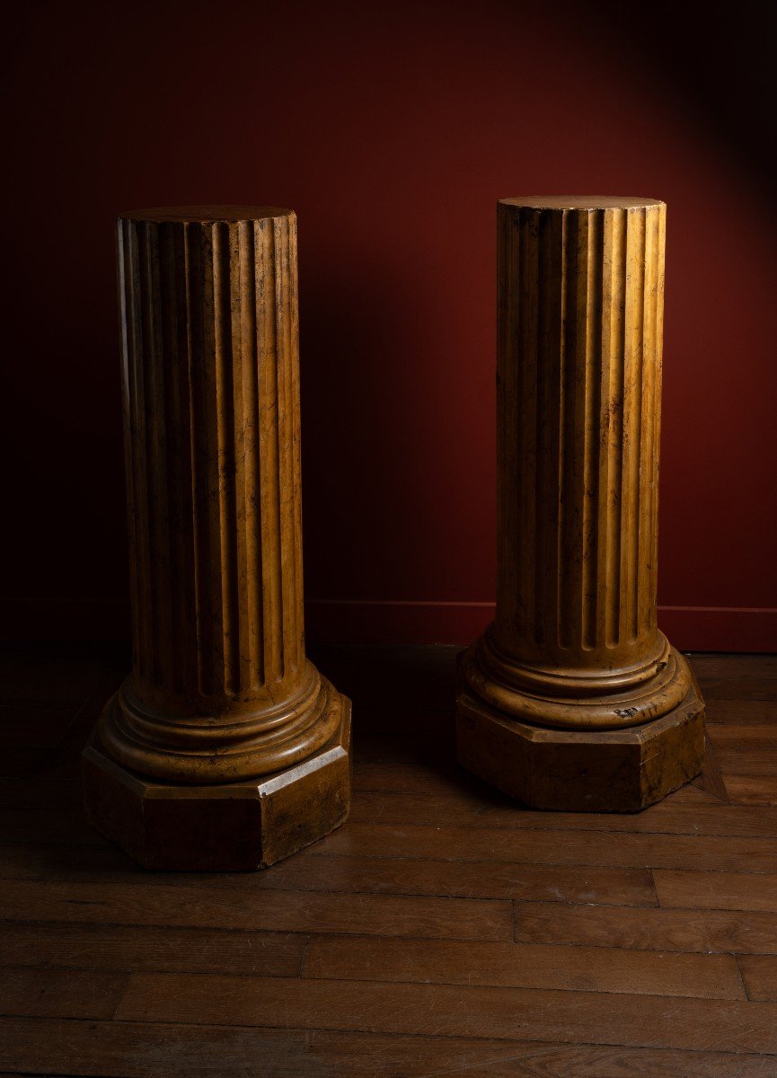 Pair Of Fluted Scagliola Columns, Early 19th Century-photo-2