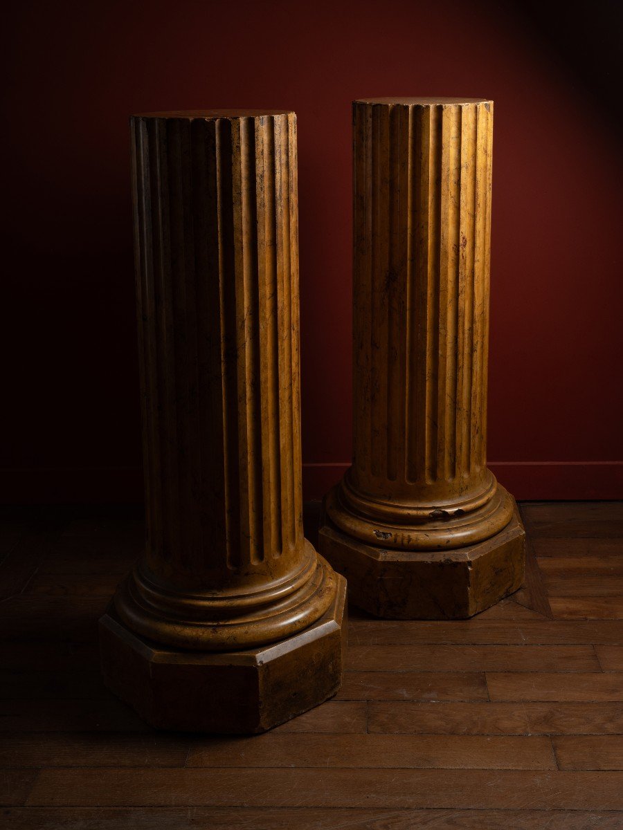 Pair Of Fluted Scagliola Columns, Early 19th Century