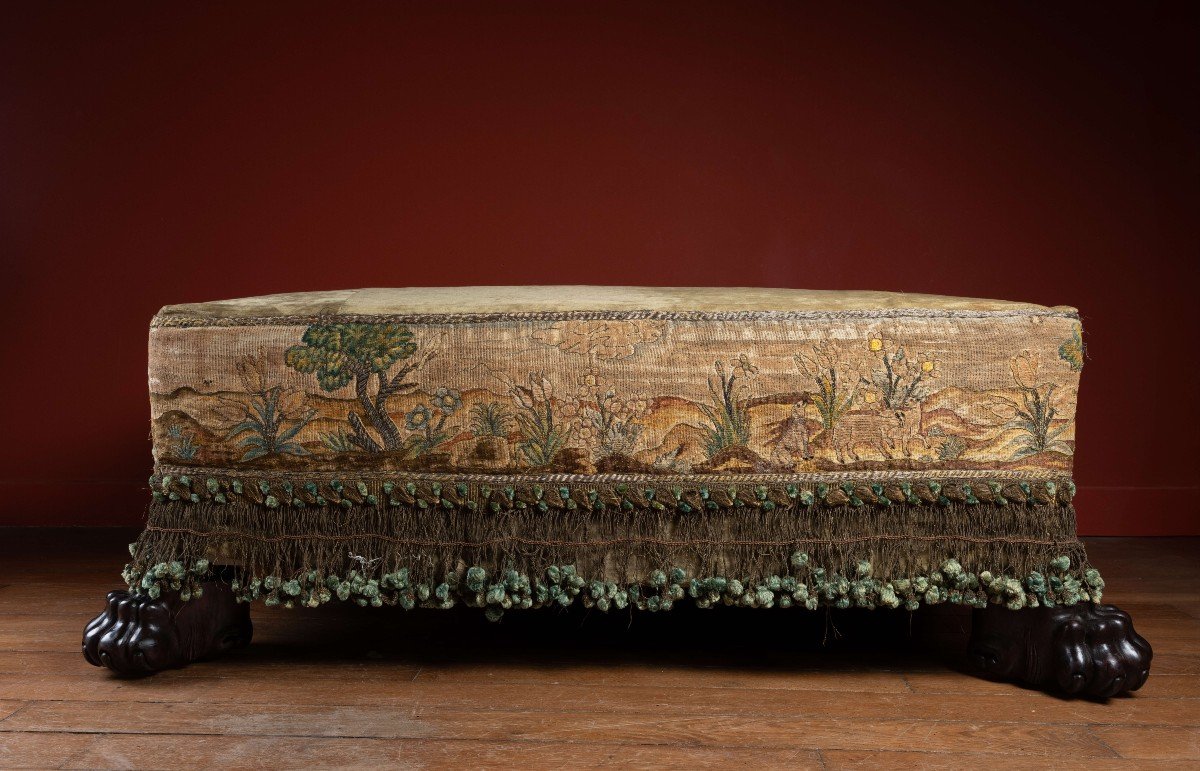 Accent-table/settee In The Taste Of Renzo Mongiardino, With 17th Century Flemish Embroidery-photo-2