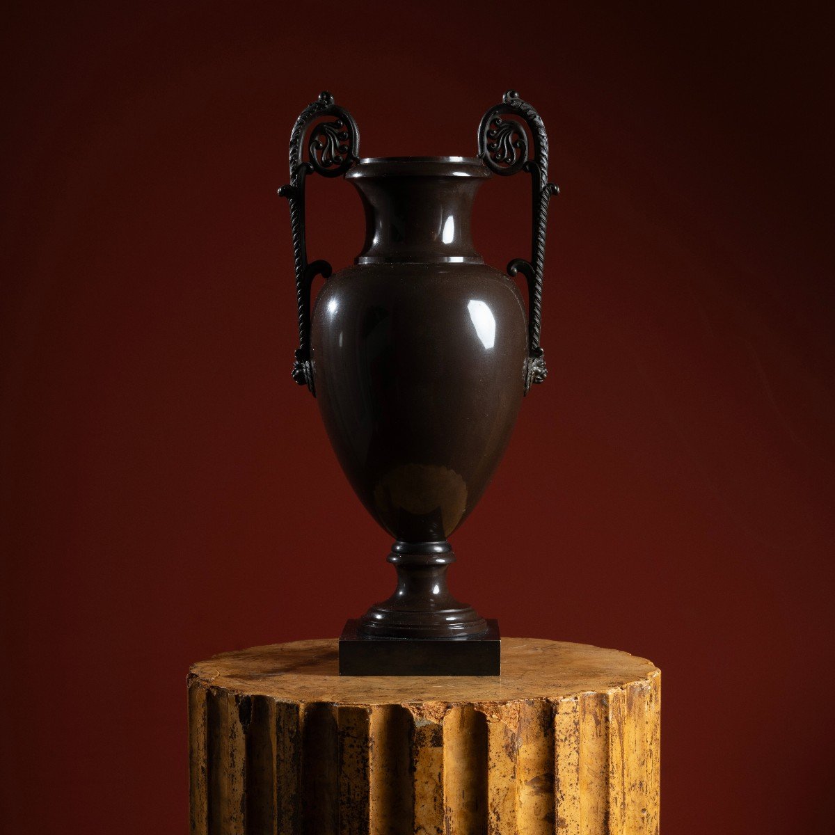 Vase Sarreguemines en grès et bronze patiné d'époque Consulat-Empire