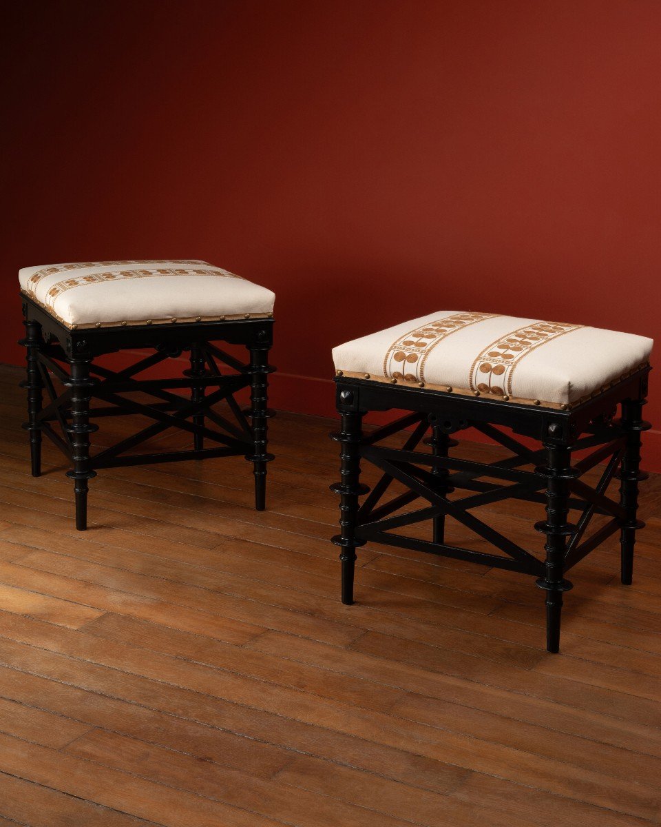 Pair Of Neo-pompeian, Napoléon III Stools 