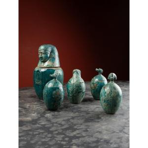 Set Of Five Canopic Vases In The Style Of Ancient Egypt