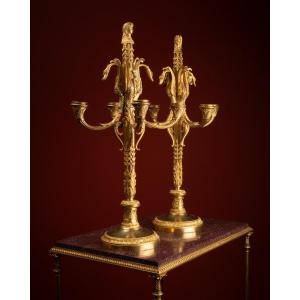 Egyptomania Candelabra With Swan-like Figures