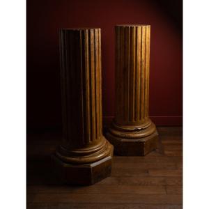 Pair Of Fluted Scagliola Columns, Early 19th Century