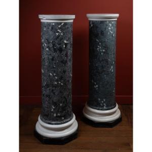 Pair Of Blue Scagliola Columns 