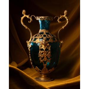 Medici Vase, In Blue Glass And Gilt Metal