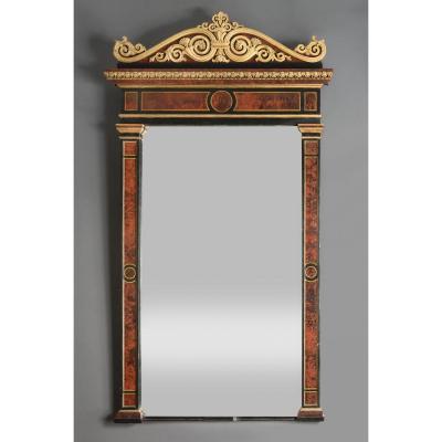 Wooden Mirror Painted In Trompe l'Oeil - Genoa - 1820s-1830s