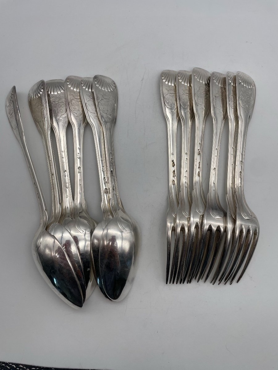 Suite De 6 Couverts Argent XVIIIe Filets Coquilles -photo-2