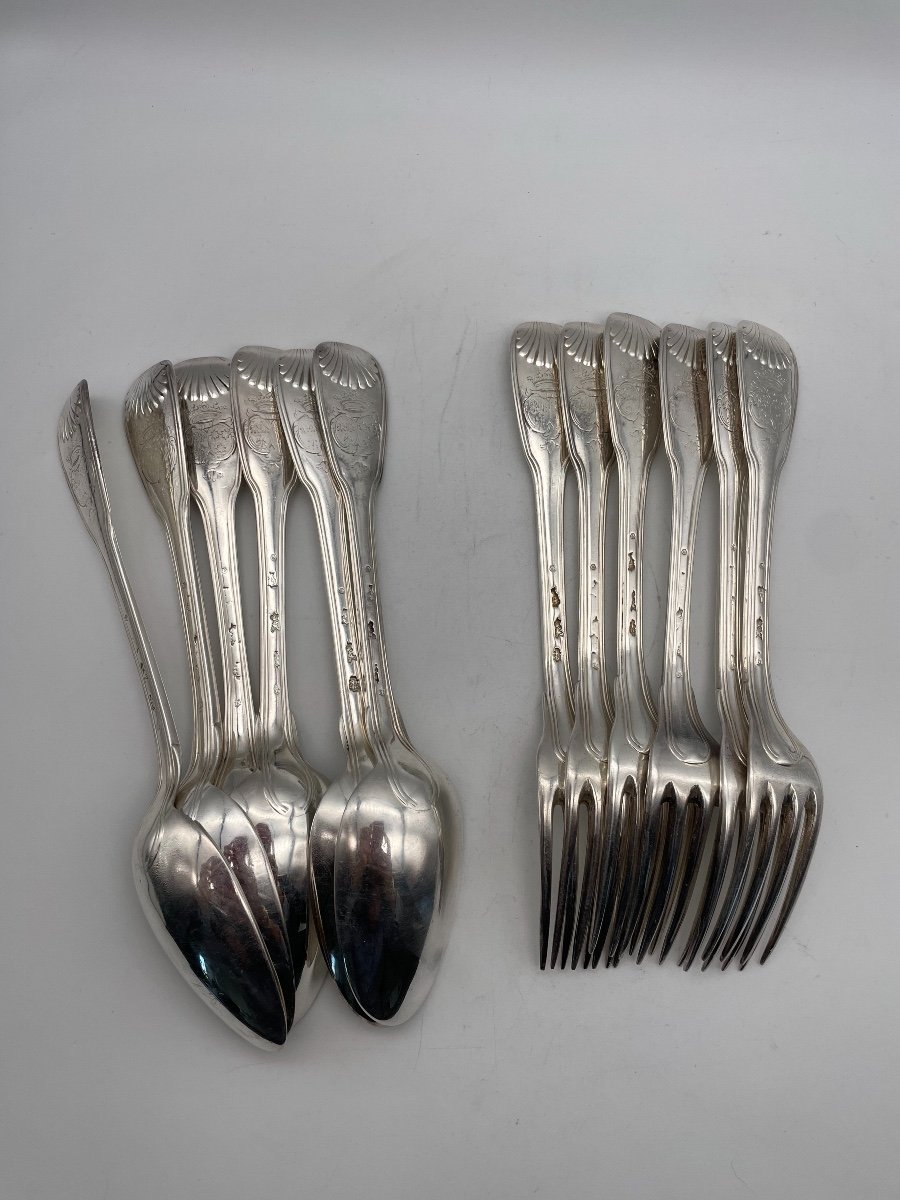 Suite De 6 Couverts Argent XVIIIe Filets Coquilles -photo-4