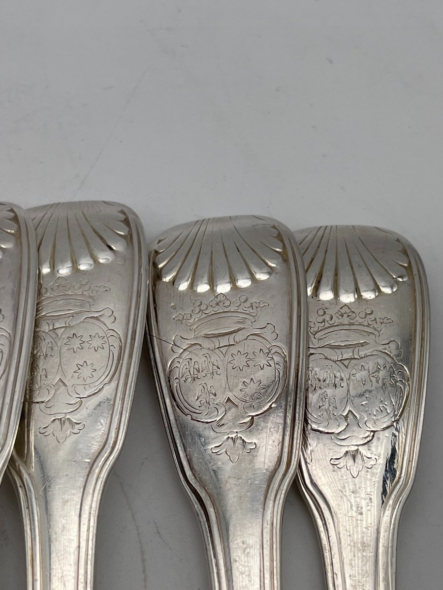 Suite De 6 Couverts Argent XVIIIe Filets Coquilles -photo-1