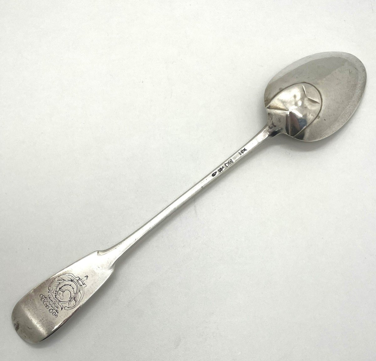 Nantes 1750 Laudays Coat Of Arms 18th Century Silver Stewing Spoon-photo-4
