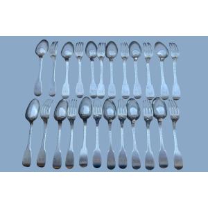 Suite Of 12 18th Century Silver Cutlery 