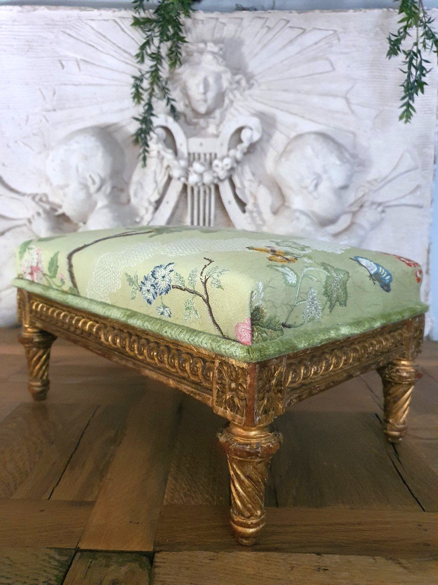 Tabouret De Pieds Bois Doré Style Louis XVI-photo-1