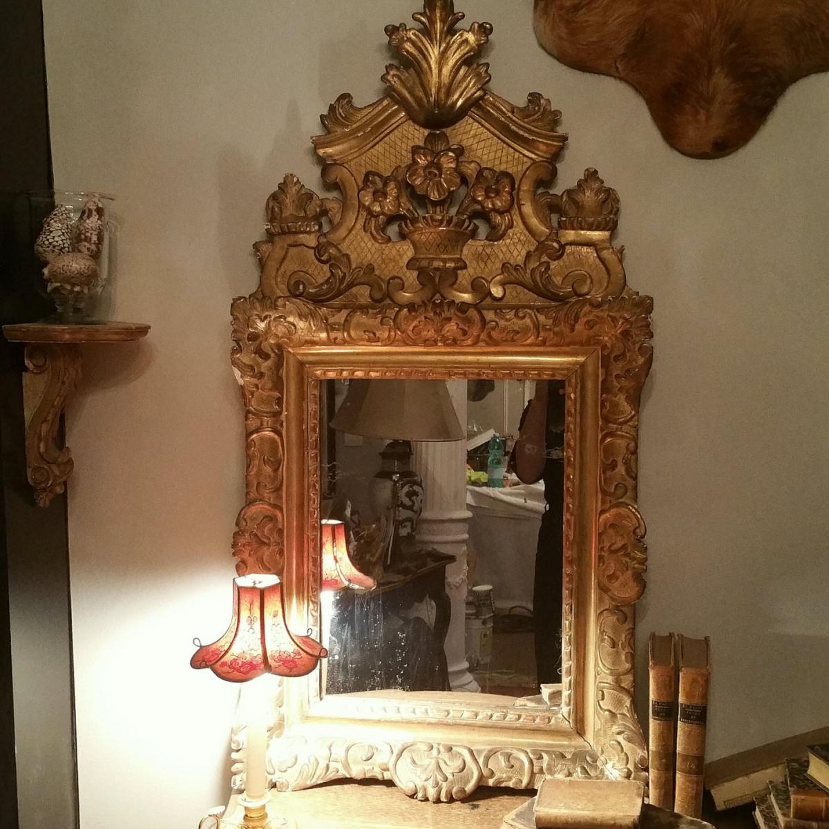 Miroir Bois Doré Et Sculpté Epoque Régence-photo-2