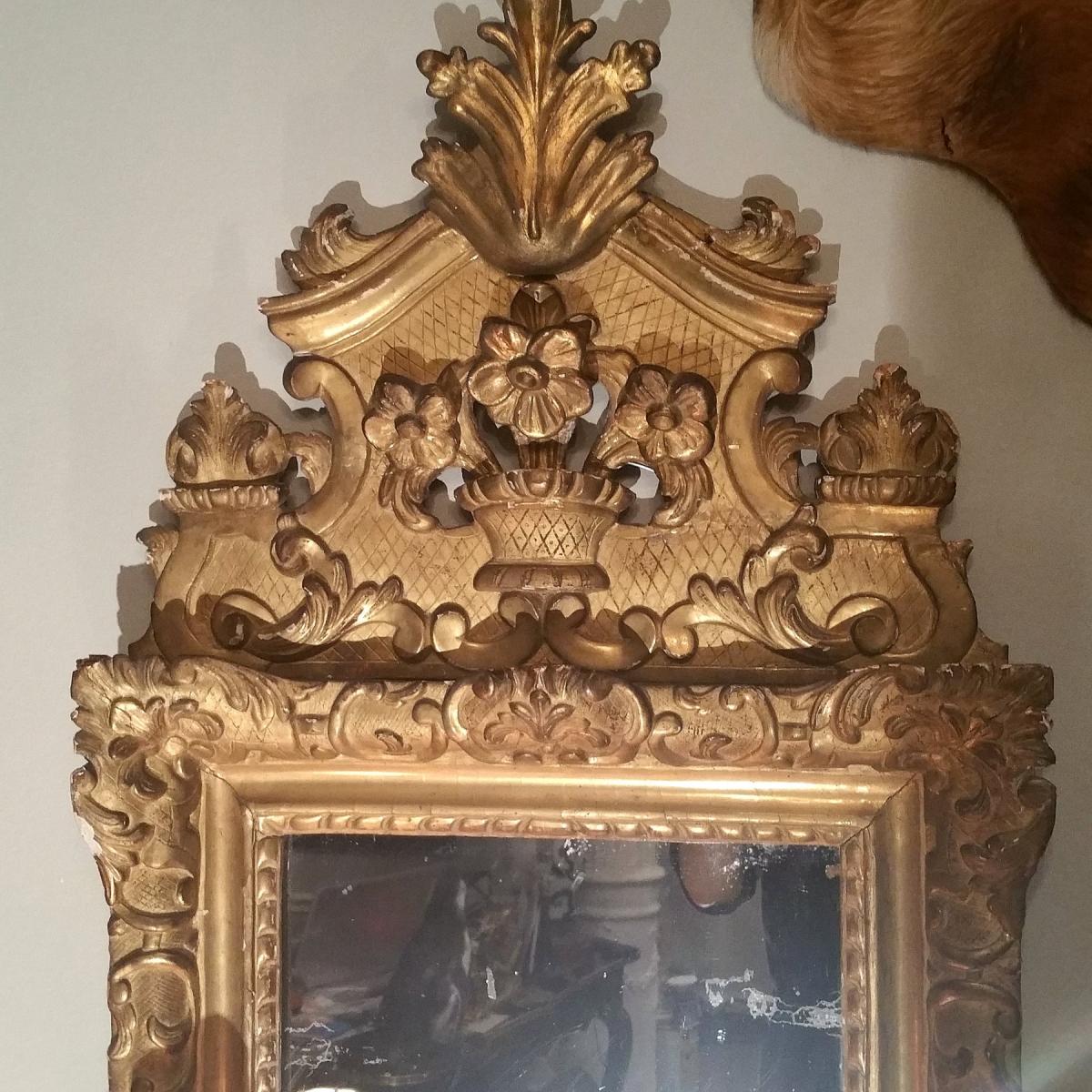 Miroir Bois Doré Et Sculpté Epoque Régence-photo-3