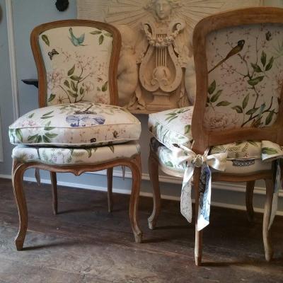 Paire Chaises Bois Naturel Style Louis XV 