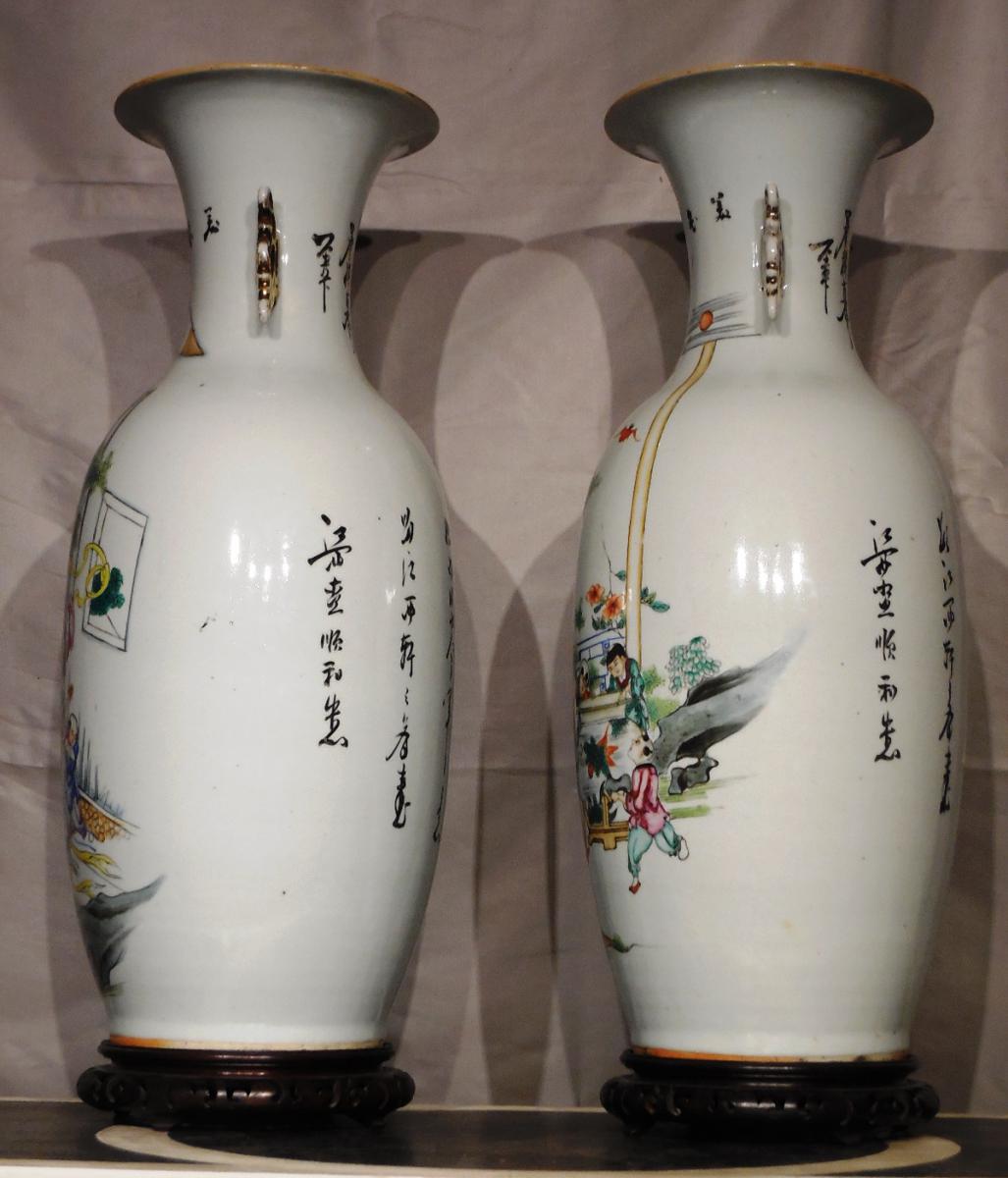 Pair Of Vases Porcelain Baluster Form XX-photo-2