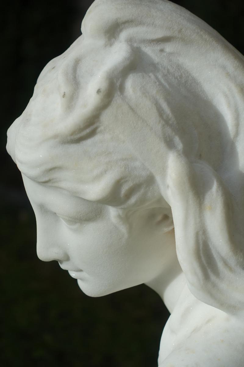 Sculpture En Marbre Blanc, Amalth&eacute;e Et La Ch&egrave;vre De Jupiter, XIX&eacute;me-photo-1