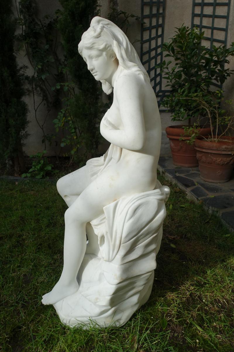 Sculpture En Marbre Blanc, Amalth&eacute;e Et La Ch&egrave;vre De Jupiter, XIX&eacute;me-photo-2