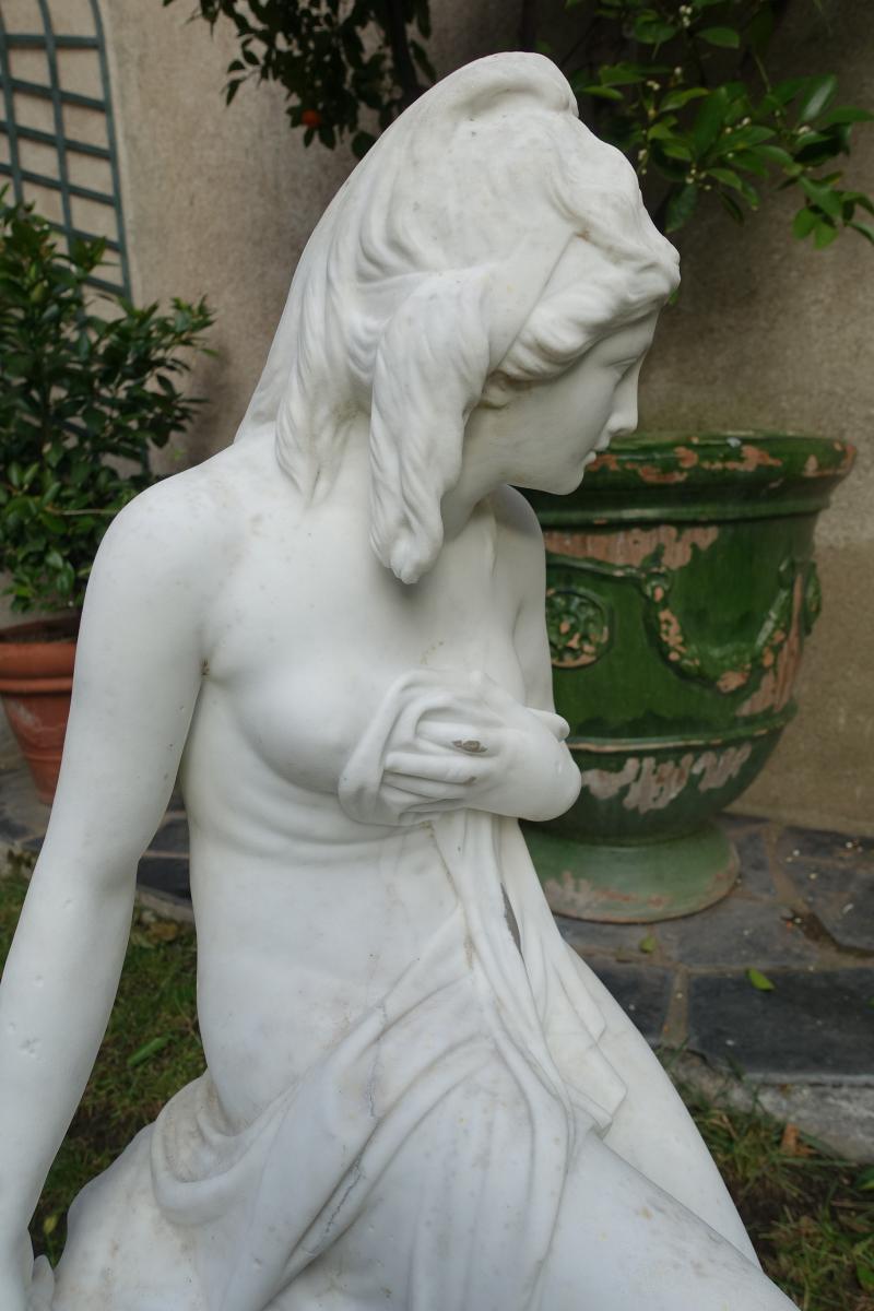 Sculpture En Marbre Blanc, Amalth&eacute;e Et La Ch&egrave;vre De Jupiter, XIX&eacute;me-photo-6