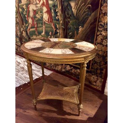 L XVI Style Pedestal Table, Mother Of Pearl And Marble Marquetry.