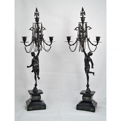 Paire De Chandeliers en bronze