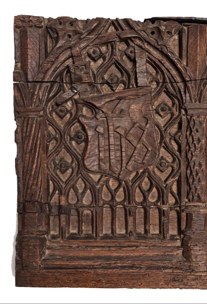 Panneau de coffre à décor marial du XVe siècle-photo-2