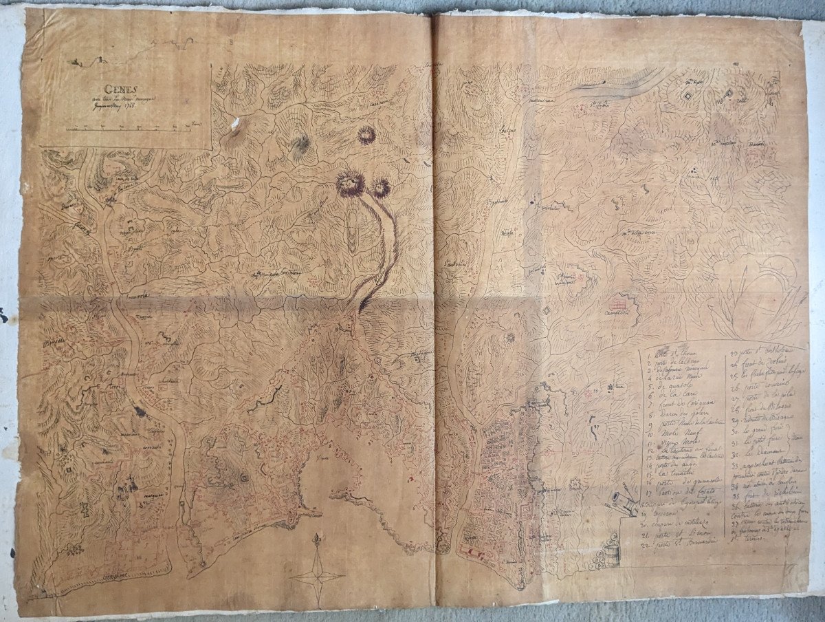 Handwritten Map Of Genoa On Tracing Paper Dated 1748