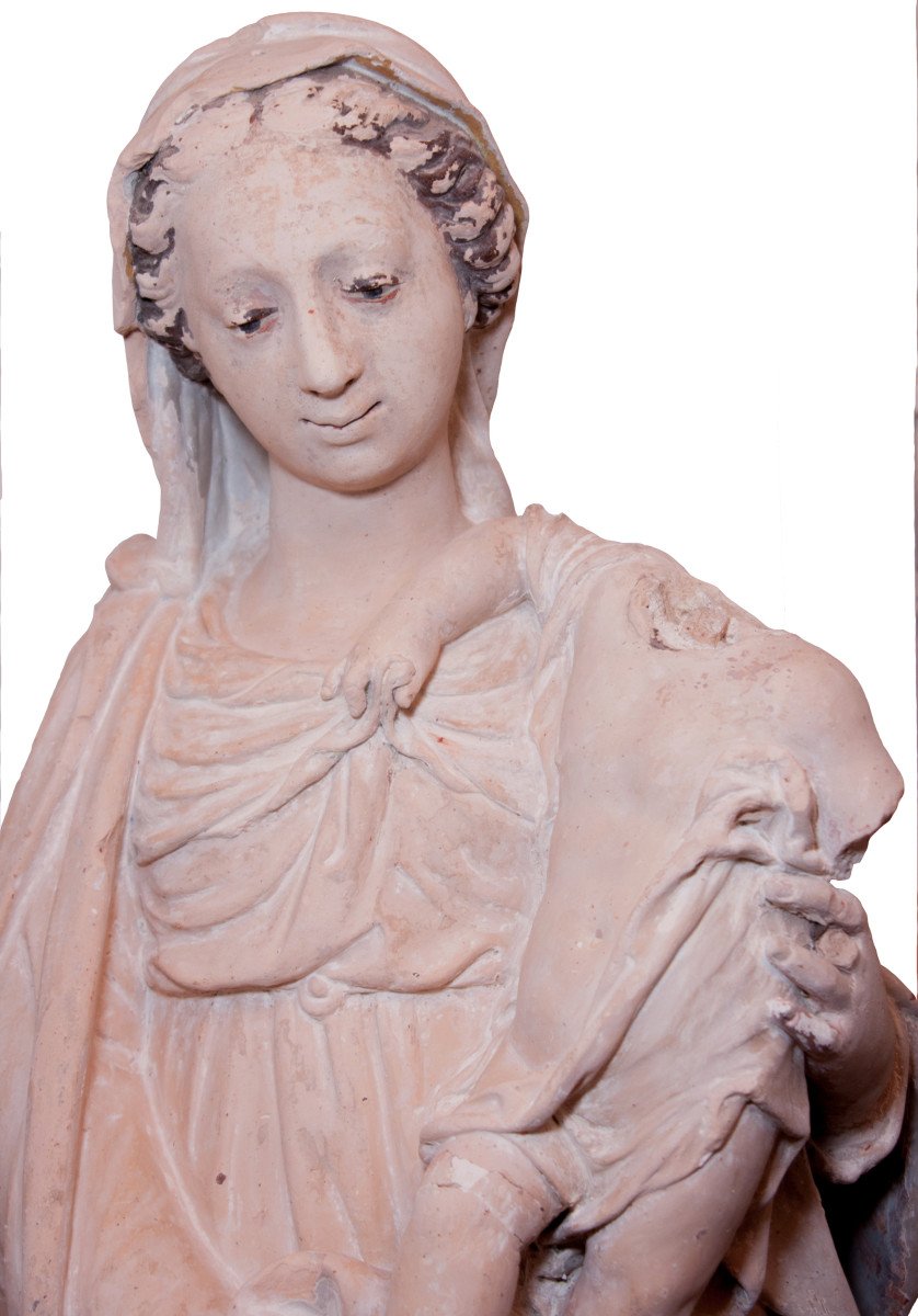 Vierge à l'Enfant en terre cuite de l'atelier de Charles Hoyau vers 1620-1640-photo-4