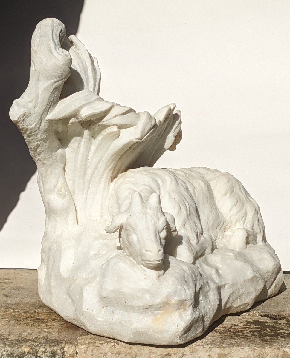 White Marble Sculpture Representing A Goat.-photo-4