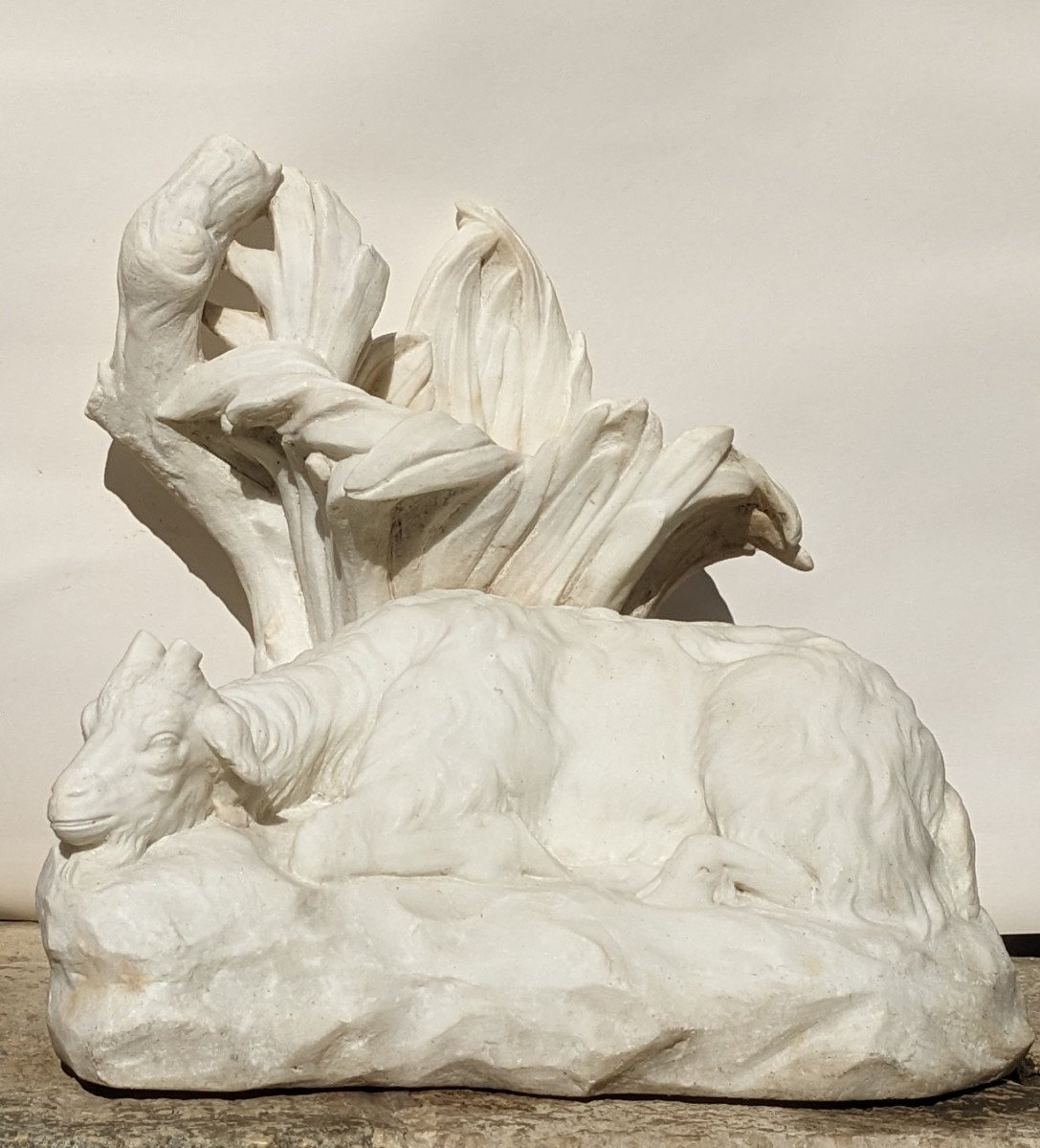 White Marble Sculpture Representing A Goat.